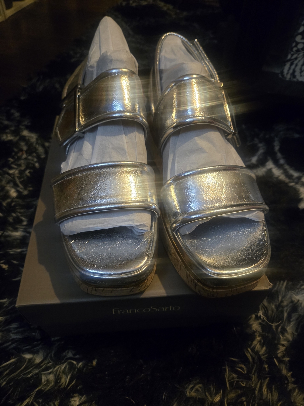Franco Sarto Metallic Silver Platform Sandals